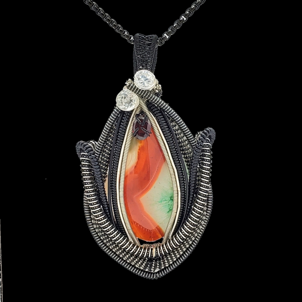 Dragon's Eye 👁 Handmade Wire Wrap Pendant with Agate Crystal and Cubic Zirconia